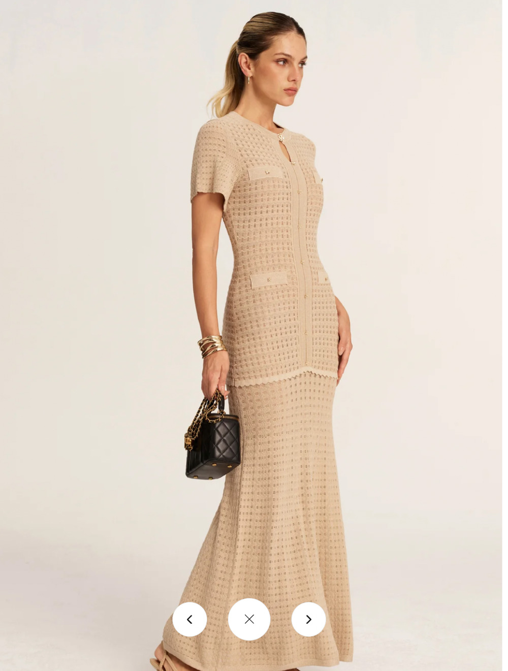 NWT Commense Short Sleeve Crochet Knit Mermaid Maxi Dress Sz S